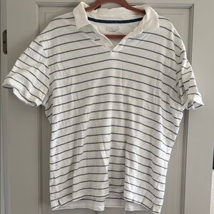 Men's White and Blue Striped Polo Shirt